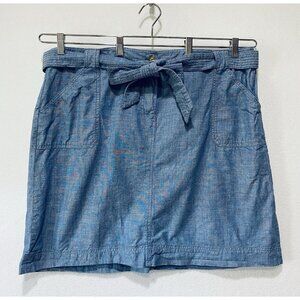 Talbots Skirt Womens 20W Blue Chambray Mini Belted Utility Cotton Pockets Boho